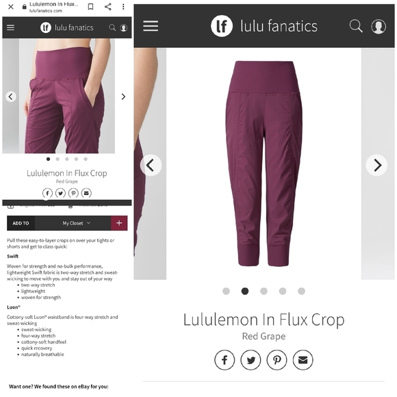 Lululemon in flux crops size 8